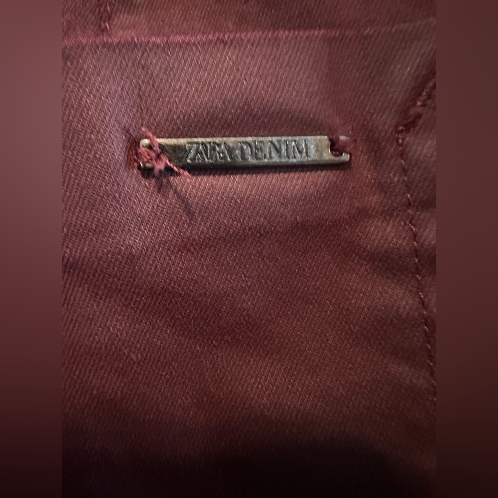 Zara - Denim Burgundy Pants (Size 8) - Picture 8 of 10